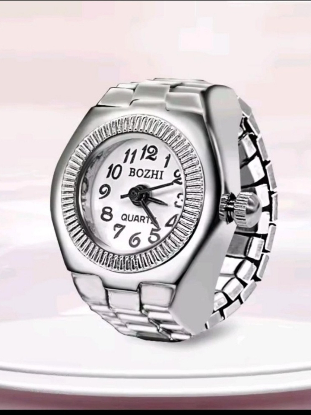 BOZHI Silver Tone Women's Ring Watch - Elegant Silver